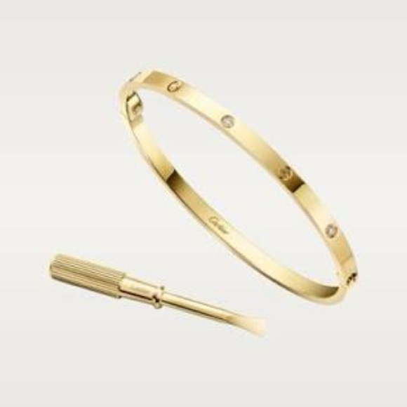 18K Gold Screw & Diamond Love Bracelet Cuff Stackable Bangle Engraved No Fade - Picture 4 of 7